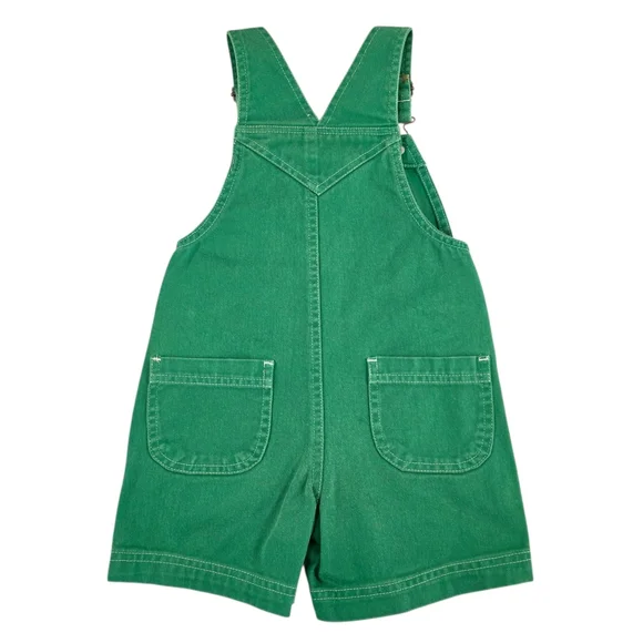 Vintage 90s Y2K Kids Green Dinosaur Denim Shortalls Boys 4T Cotton Overalls - Picture 3 of 9
